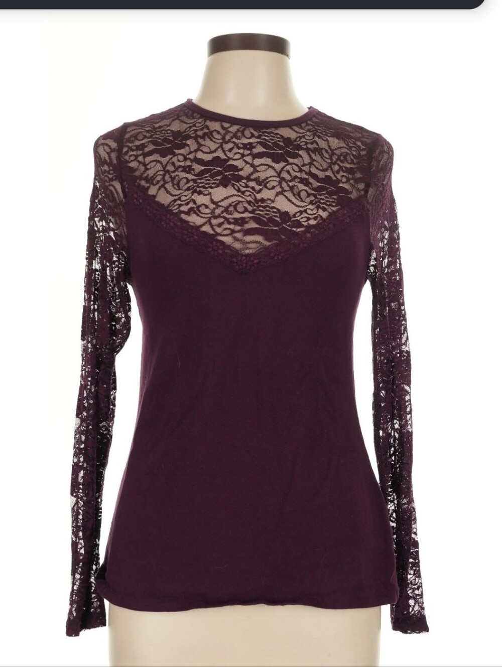 Sheer Lace Long Sleeve Burgundy Top Size 2